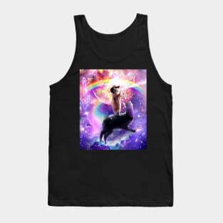 Laser Galaxy Space Cat On Rainbow Llama Unicorn Tank Top